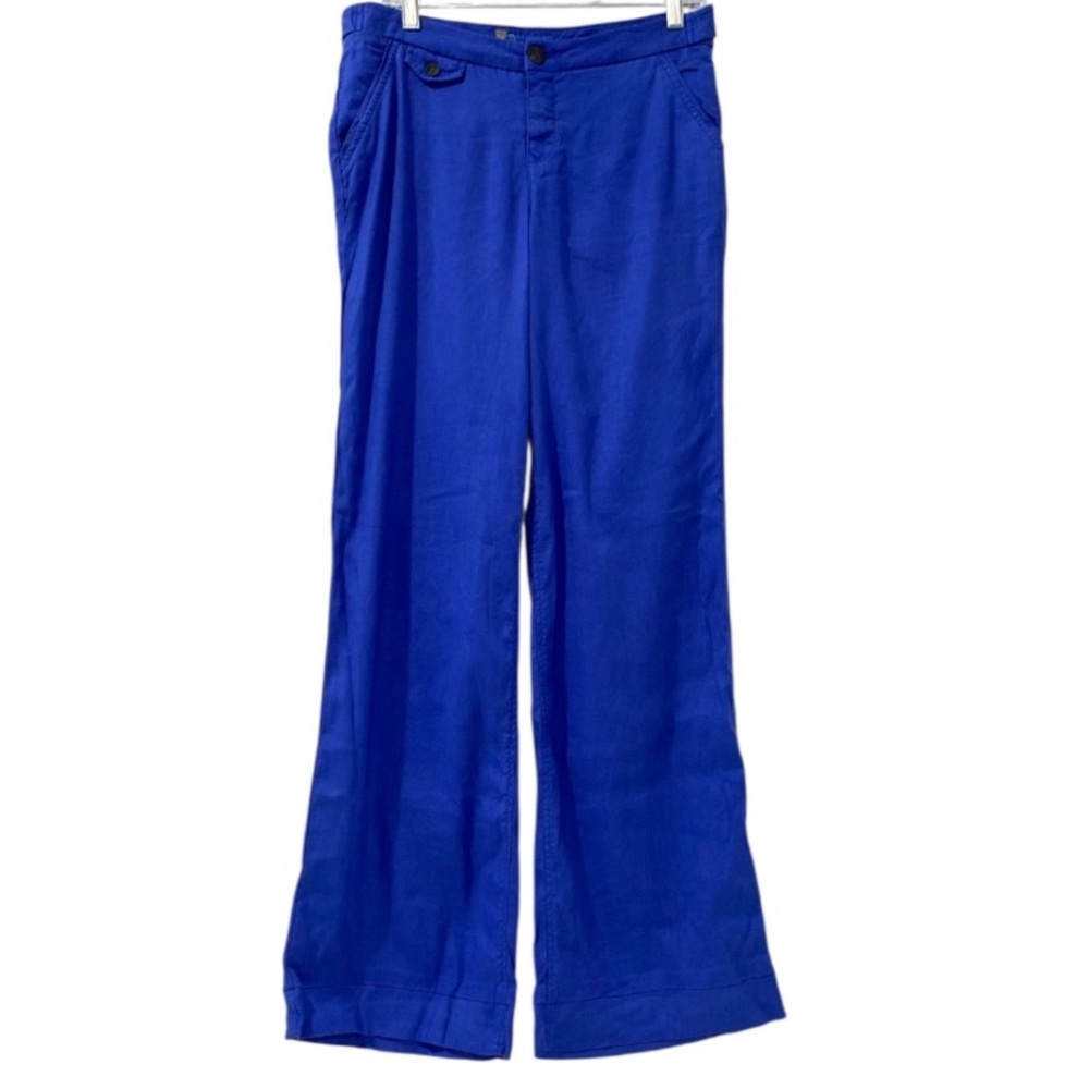 Level 99 Anthropologie Blue Linen Blend Wide Leg Trousers Size 29 - Picture 14 of 15